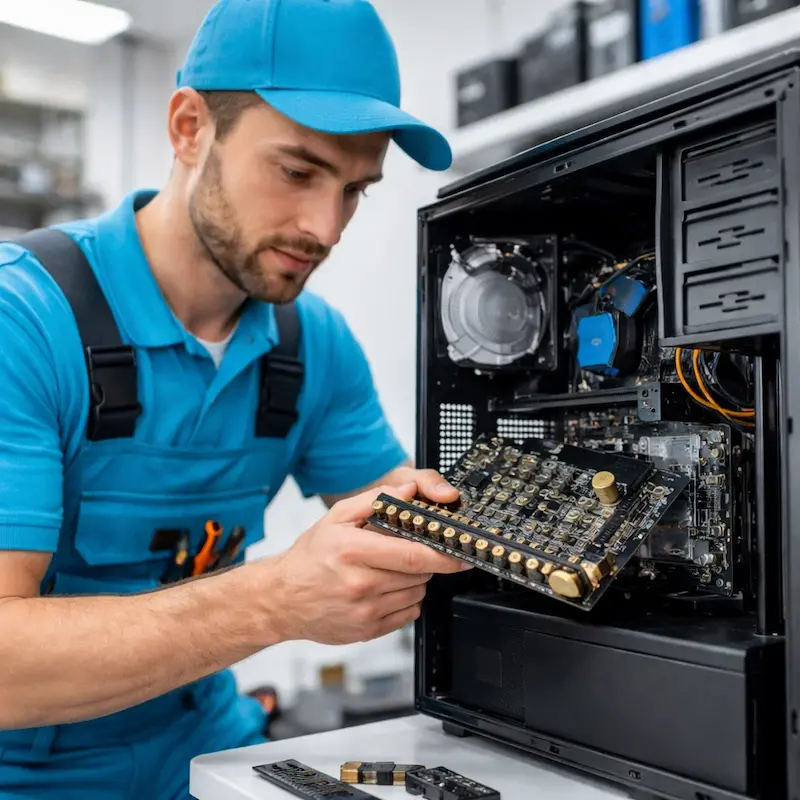 Мастер устанавливает звуковую карту на ПК в Ишимбае